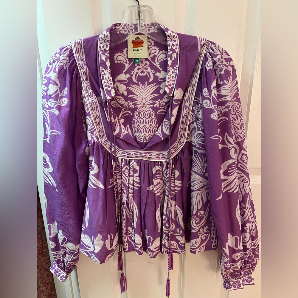 FARM Rio Sweet Gardens Blouse Lilac with White Floral Design XS